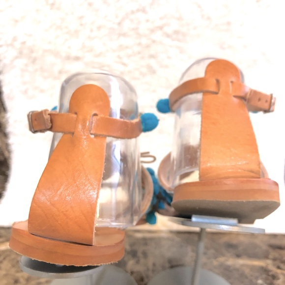 Embellished Greek Leather POMPOM Sandals-Sz 39/8.5 - Picture 5 of 7